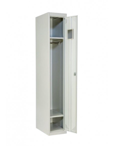 Taquilla metálica de 1 puerta ancho 30 cm. Abierta.