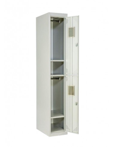 Taquilla metálica de 2 puertas ancho 30 cm. Abierta.