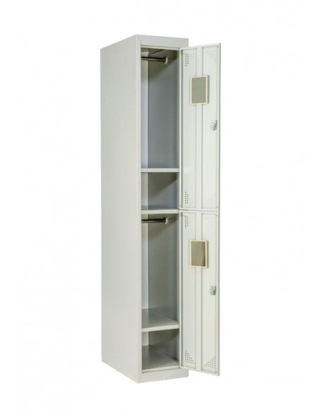 Taquilla metálica de 2 puertas ancho 30 cm. Abierta.