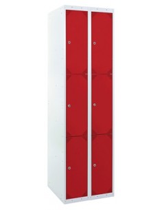 Taquilla metálica 3 puertas ROJO ancho 30cm 2 módulos