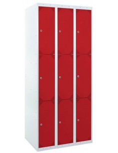 Taquilla metálica 3 puertas ROJO ancho 25cm 3 módulos