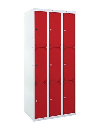 Taquilla metálica 3 puertas ROJO ancho 30cm 3 módulos