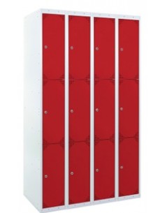 Taquilla metálica 3 puertas ROJO ancho 30cm 4 módulos