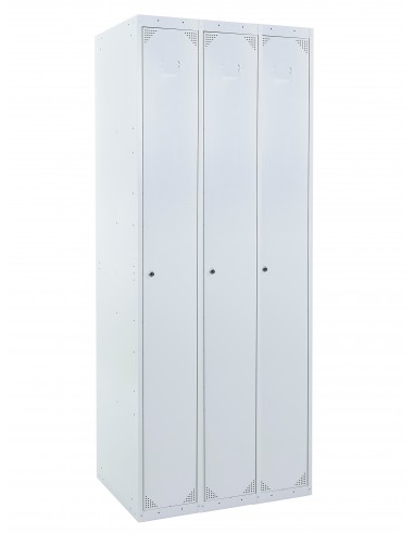 Taquilla metálica 1 puerta GRIS ancho 30cm 3 módulos. Puertas cerradas.
