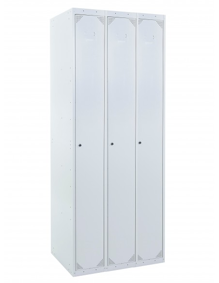 Taquilla metálica 1 puerta GRIS ancho 30cm 3 módulos. Puertas cerradas.