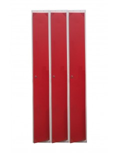 Taquilla metálica de puertas rojas ancho 40 cm. Bloque de 3 módulos.