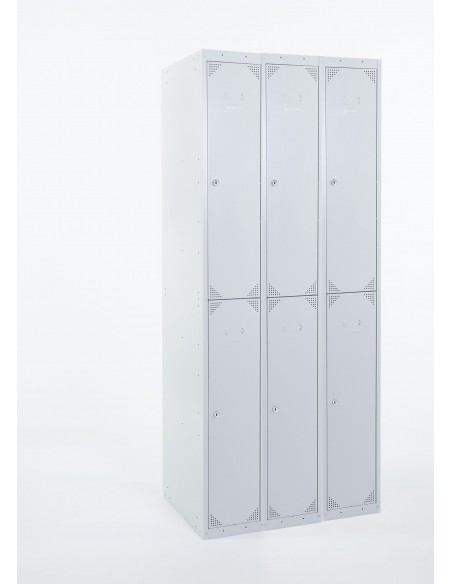 Bloque de 6 taquillas grises de ancho 25 cm. cerradas.