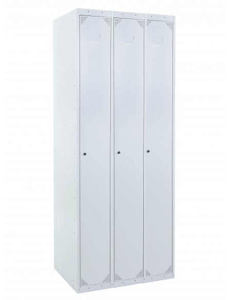 Taquilla metálica 1 puerta gris ancho 25cm 3 módulos. Cerrada.