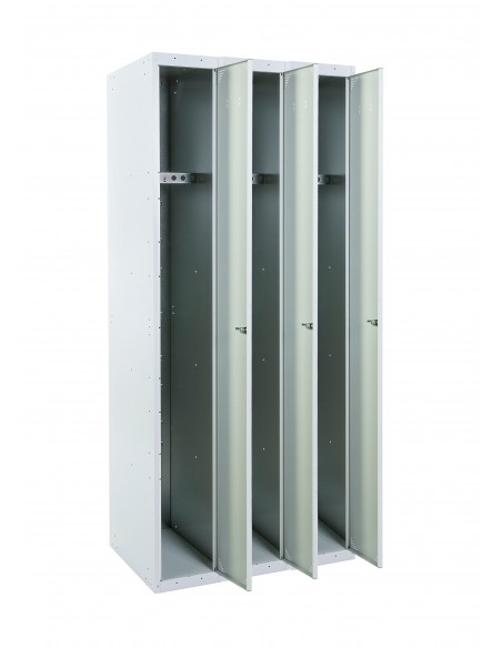 Taquilla metálica 1 puerta gris ancho 25cm 3 módulos. Abierta.