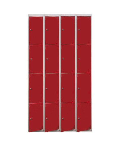 Taquilla metálica de 4 puertas. Ancho 30 cm. Color rojo. 4 módulos.