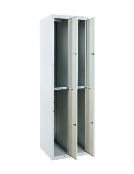 Bloque de 4 taquillas color gris ancho 25 cm. abierta.