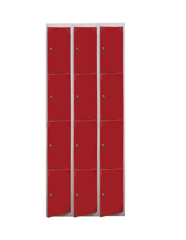 Bloque de 12 taquillas metálicas con puertas rojas ancho 40 cm.